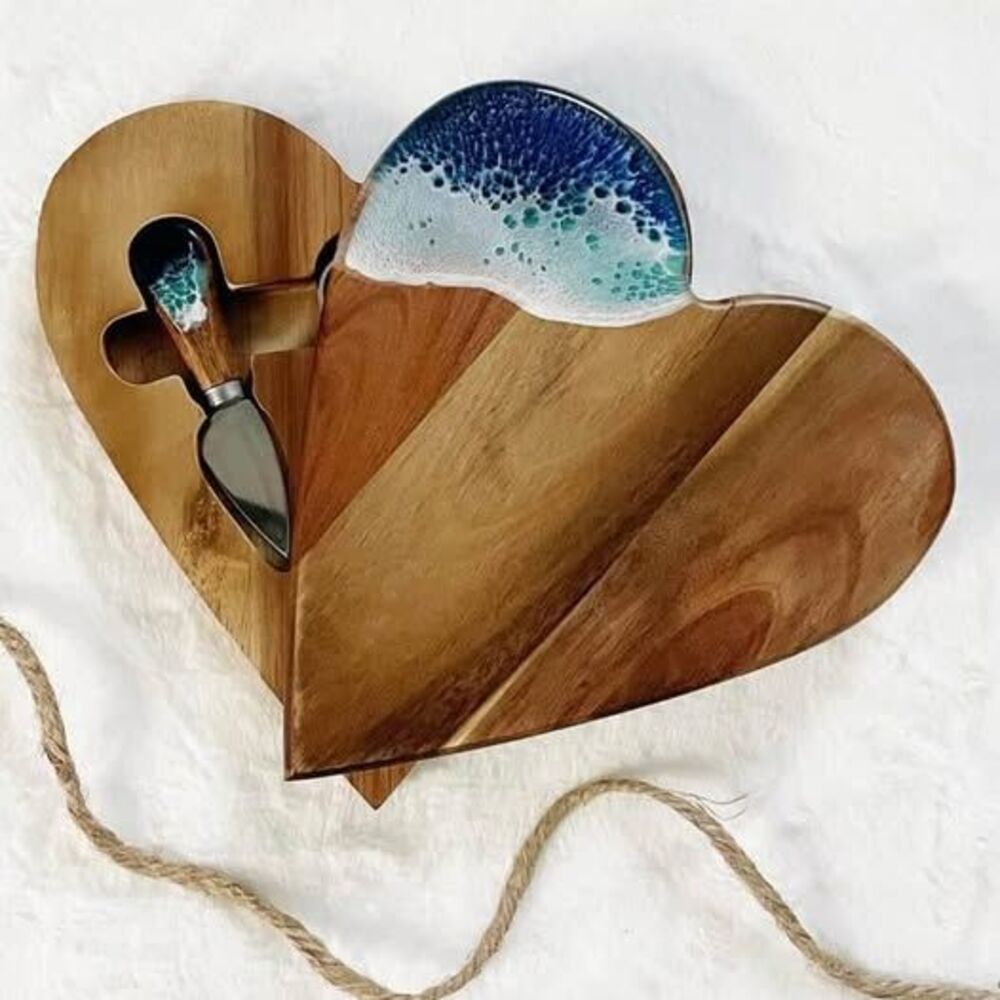 Handmade Heart Ocean Wave Charcuterie Board Coastal Cheese Board Beach HouseGift
